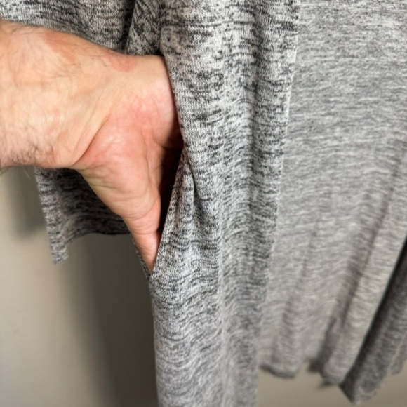 Hello Mello Women's Marled Gray Open Front Long Duster Cardigan Small Pockets - Picture 6 of 10